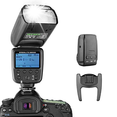 Neewer Flash Inalámbrico Speedlite para Canon Nikon Sony Panasonic Olympus Fujifilm y Cámaras DSLR con Zapata Estándar, Pantalla LCD, Sistema Inalámbrico 2,4G y Transmisor (NW580)