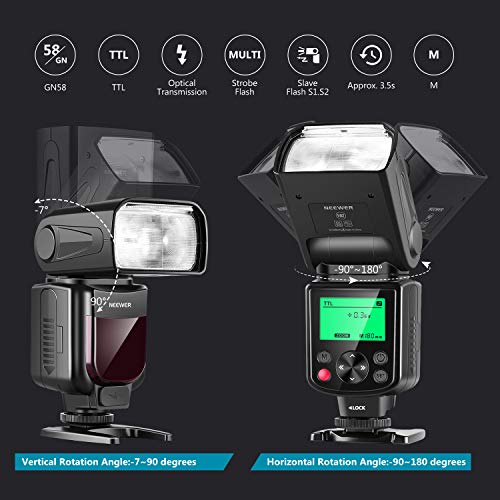 Neewer NW-670 TTL Flash Speedlite para Canon 7D Mark II, 5D Mark II III, IV, 1300D, 1200D, 1100D, 750D, 700D, 650D, 600D, 500D, 100D, 80D, 70D, 60D y Otras Cámaras DSLR Canon