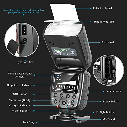 Neewer NW550 Flash Speedlite para Cámara Compatible con Canon Nikon Panasonic Olympus Pentax Sony con Zapata Caliente Mi y Otras DSLR y Cámaras sin Espejo con Zapata Estándar