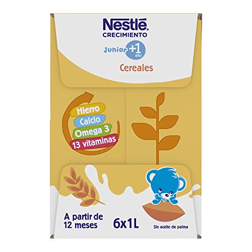 Nestlé Junior1+ Preparado Lácteo Infantil con Cereales, 1 Año +, 6 x 1L