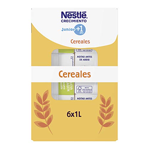 Nestlé Junior1+ Preparado Lácteo Infantil con Cereales, 1 Año +, 6 x 1L