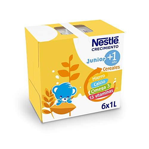 Nestlé Junior1+ Preparado Lácteo Infantil con Cereales, 1 Año +, 6 x 1L