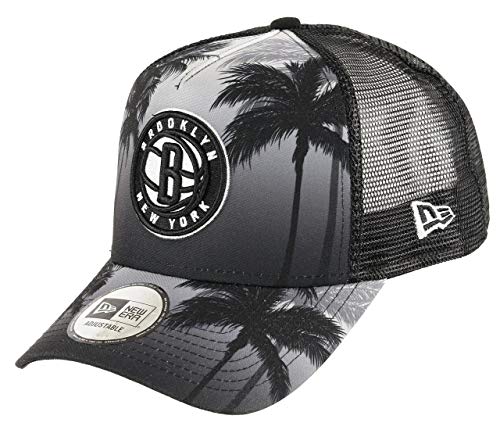 New Era Brooklyn Nets Frame Adjustable Trucker Cap NBA Palm Tree Grey/Black - One-Size