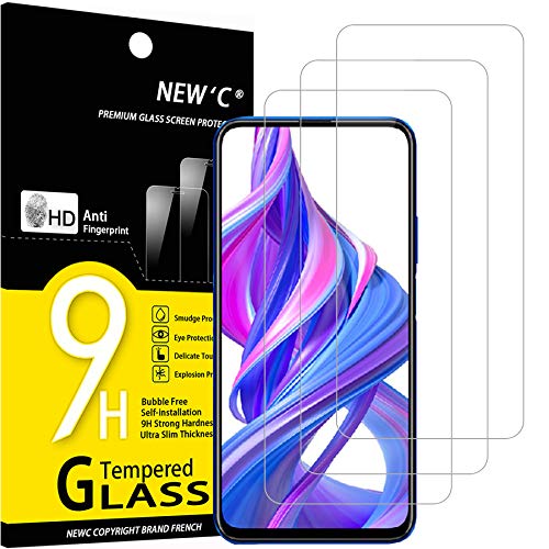 NEW'C 3 Unidades, Protector de Pantalla para Honor 9X, Honor 9X Pro, Huawei P Smart Z, Antiarañazos, Antihuellas, Sin Burbujas, Dureza 9H, 0.33 mm Ultra Transparente, Vidrio Templado Ultra Resistente