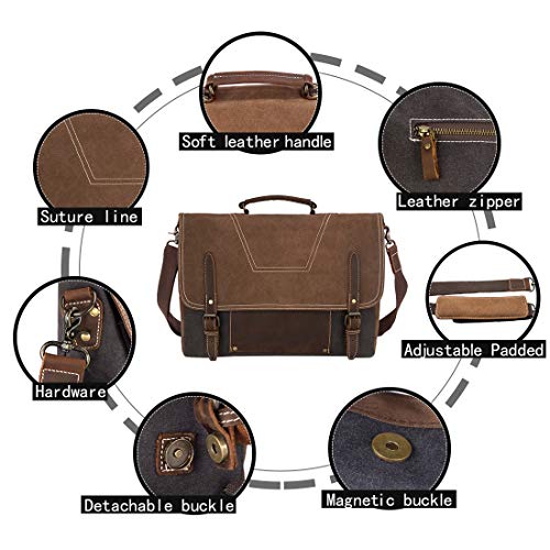NEWHEY Bolsa Mensajero Maletin Hombre Vintage Resistentes Bolso Bandolera Hombre Impermeable Lona Bandolera para Ordenador Portátil 15.6 Marrón