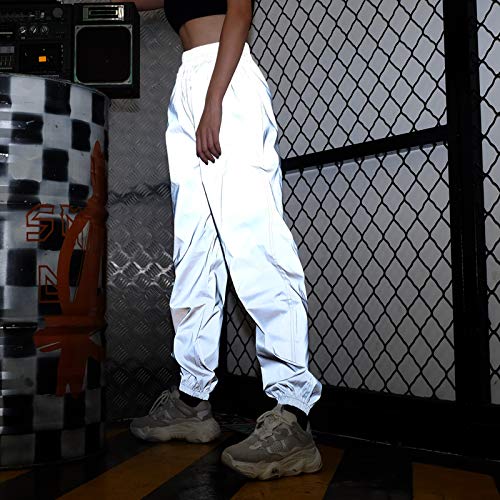 NewL Pantalones Reflectantes para Mujer Marca Casual Harajuku Night Sporting Jogger Pantalones Gris L
