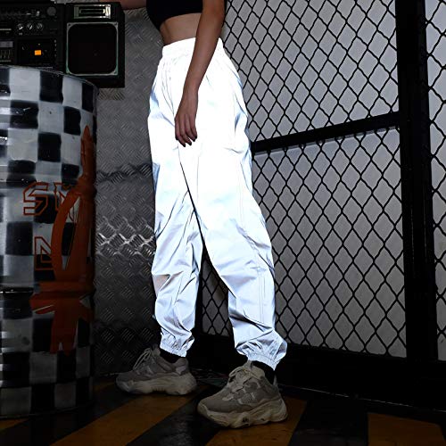 NewL Pantalones Reflectantes para Mujer Marca Casual Harajuku Night Sporting Jogger Pantalones Gris L