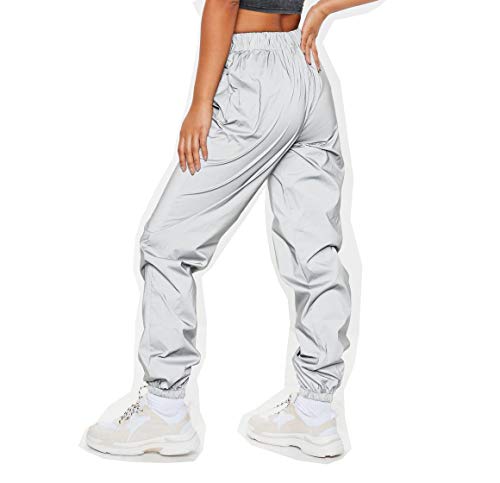 NewL Pantalones Reflectantes para Mujer Marca Casual Harajuku Night Sporting Jogger Pantalones Gris L