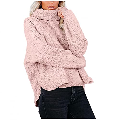 NHNKB Sudadera de forro polar para mujer, cuello alto, sudadera de forro polar, sudadera con capucha, Rosa., XXL