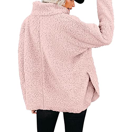 NHNKB Sudadera de forro polar para mujer, cuello alto, sudadera de forro polar, sudadera con capucha, Rosa., XXL