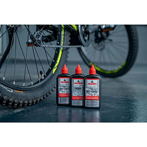 NIGRIN BIKE-CARE Aceite fino | Botella de 100 ml | Aceite para mecánica de precisión | para hobby y taller | sin resina ni ácidos | Color gris