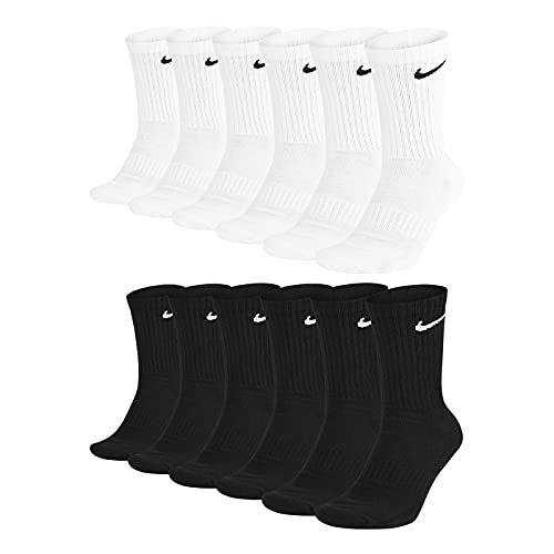 Nike Everyday Cushioned Crew Calcetines de entrenamiento para hombre, 6 pares, -010 negro + 100 blanco, 42-46
