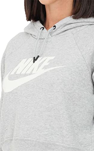 NIKE W NSW ESSNTL FLC GX Crop HDY Sweatshirt, Dk Grey Heather/White, M Women's