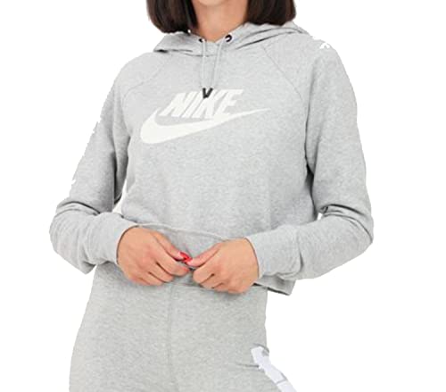 NIKE W NSW ESSNTL FLC GX Crop HDY Sweatshirt, Dk Grey Heather/White, M Women's