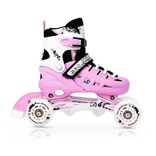 Nils NH10905 - Patines en línea para niños y niñas (4 en 1, ajustables, talla S (31-34), color rosa