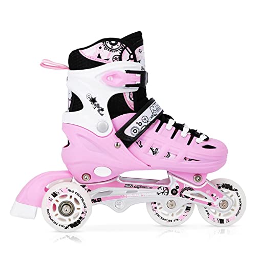 Nils NH10905 - Patines en línea para niños y niñas (4 en 1, ajustables, talla S (31-34), color rosa