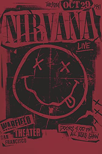 Nirvana Band Poster Hombre Camiseta Rojo M, 90% algodón, 10% poliéster, Regular