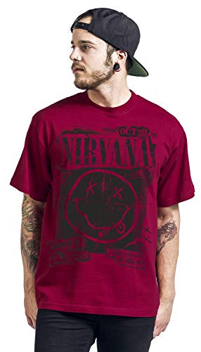 Nirvana Band Poster Hombre Camiseta Rojo M, 90% algodón, 10% poliéster, Regular