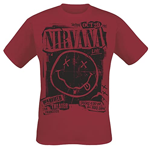 Nirvana Band Poster Hombre Camiseta Rojo M, 90% algodón, 10% poliéster, Regular