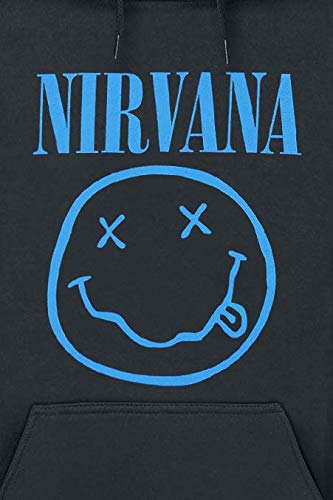 Nirvana Nevermind Smile Hombre Sudadera con Capucha Negro L, 50% algodón, 50% poliéster, Regular