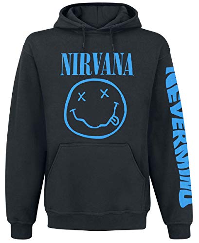 Nirvana Nevermind Smile Hombre Sudadera con Capucha Negro L, 50% algodón, 50% poliéster, Regular