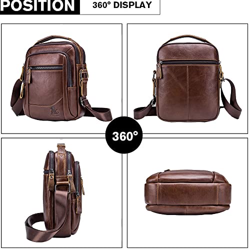 NIYUTA bandolera hombre piel bolso hombre lateral Cuero Bolso Hombro Piel Pequeño Retro Bolsos cruzados Marrón