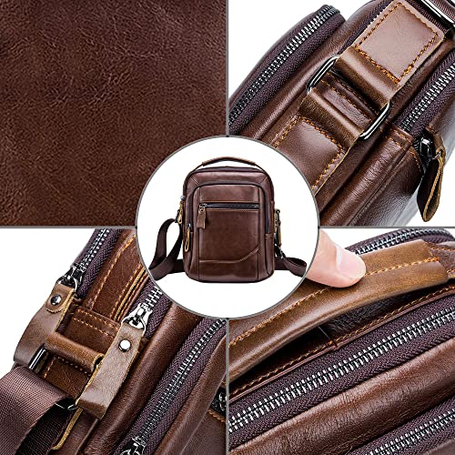 NIYUTA bandolera hombre piel bolso hombre lateral Cuero Bolso Hombro Piel Pequeño Retro Bolsos cruzados Marrón