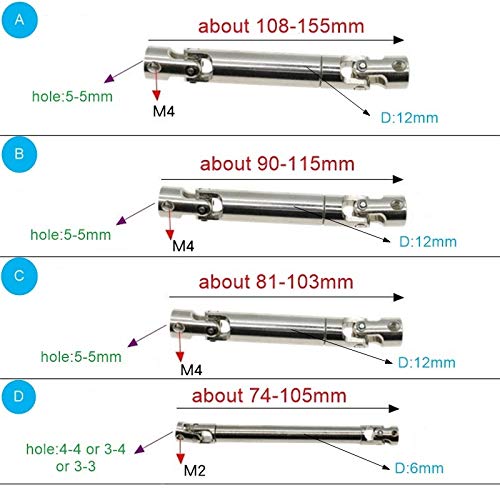 NO LOGO FMN-Gears, 1PC Alta dureza telescópica Universal del árbol de transmisión cardan del Eje Hierro de conducción de Eje for el Coche de RC (tamaño : E 3 to 4mm)