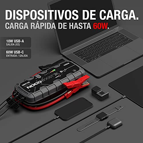 NOCO Boost X GBX155, 4250A 12V UltraSafe Arrancador de Litio, Bateria Booster Profesional, Cargador Powerbank y Cables de Arranque de Coche por Gasolina de hasta 10.0 Litros y Diésel de 8.0 Litros