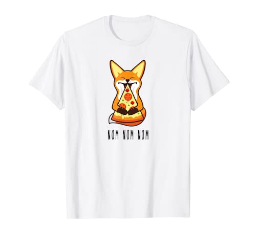 Nom Nom Nom Fox comer pizza animal divertido Camiseta