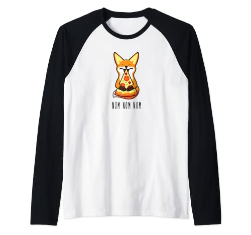 Nom Nom Nom Fox comer pizza animal divertido Camiseta Manga Raglan