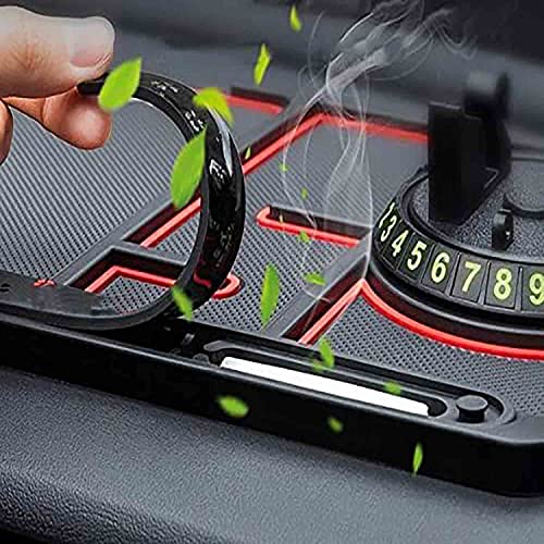 Non-Slip Phone Pad for 4-in-1 Car, Cool Glow-in-The-Dark Phone Pad with Temporary Car Parking Card Number Plate Universal Cell Phone Holder Aromatherapy Anti-Slip Mat -Black and White ( luminous)