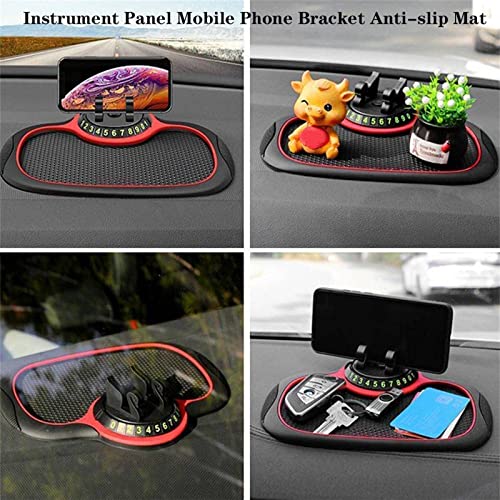 Non-slip Phone Pad for 4-in-1 Car, Instrument Panel Mobile Phone Bracket Anti-slip Mat, Anti-slip Car Dash Grip Pad for Cell Phone, Cool Glow-in-the-dark Phone Pad with Car Parking Card (Black)