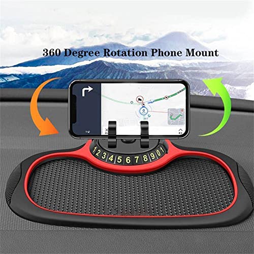 Non-slip Phone Pad for 4-in-1 Car, Instrument Panel Mobile Phone Bracket Anti-slip Mat, Anti-slip Car Dash Grip Pad for Cell Phone, Cool Glow-in-the-dark Phone Pad with Car Parking Card (Black)