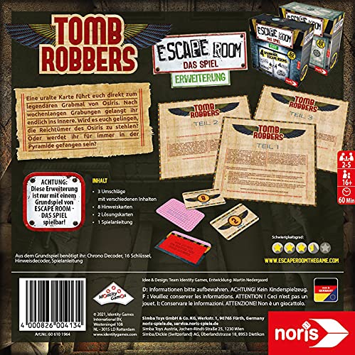 noris- Escape Room Ampliación Tomb Robbers – Juego Familiar y de Sociedad para Adultos – Solo se Puede Tocar con el decodificador Chrono – a Partir de 16 años, Color carbón (Simba Toys 606101964)