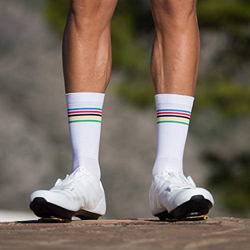 NORTEI Calcetines Campeón del Mundo para Ciclismo, MTB y Running de Caña Alta Transpirables para Hombre y Mujer – World Champion (S-M)
