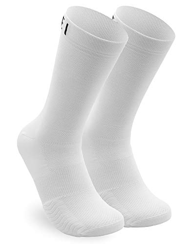 NORTEI Calcetines para Ciclismo, MTB y Running de Caña Alta para Hombre y Mujer – Infinity White (S (37-39))