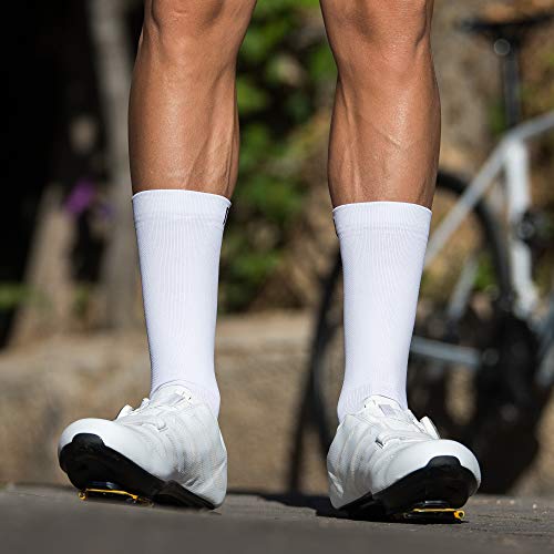 NORTEI Calcetines para Ciclismo, MTB y Running de Caña Alta para Hombre y Mujer – Infinity White (S (37-39))