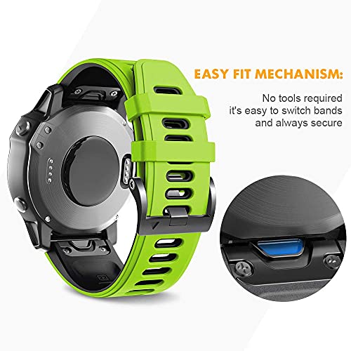 NotoCity Correa Compatible con Fenix 6 Easy Fit 22 mm Pulsera de Silicona para Fenix 6/Fenix 6 Pro/Fenix 5/Fenix 5 Plus/Forerunner 935/945, Negro+Verde