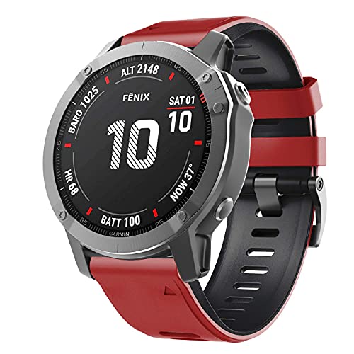 NotoCity Correa Compatible con Fenix 6X Easy Fit 26 mm Pulsera de Silicona para Fenix 6X/Fenix 6X Pro/Fenix 5X/Fenix 5X Plus/Fenix 3/Fenix 3 HR (Negro-Rojo)