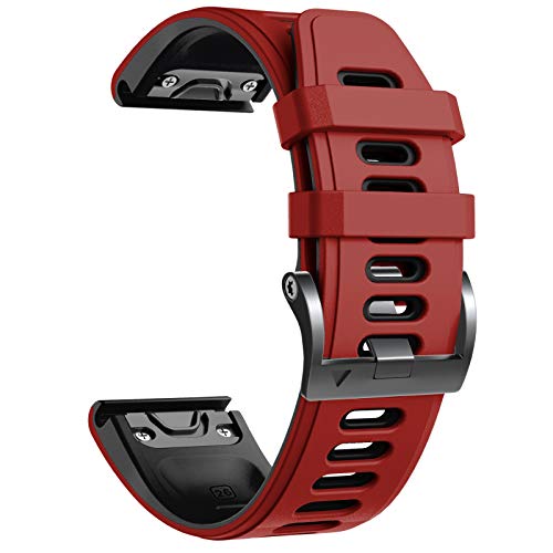 NotoCity Correa Compatible con Fenix 6X Easy Fit 26 mm Pulsera de Silicona para Fenix 6X/Fenix 6X Pro/Fenix 5X/Fenix 5X Plus/Fenix 3/Fenix 3 HR (Negro-Rojo)