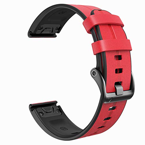 NotoCity Correa para Garmin Fenix 5X /Fenix 5X Plus/Fenix 6X /Fenix 6X Pro/Fenix 3 /Fenix 3 HR 26mm Correa de Repuesto de Cuero (Rojo)