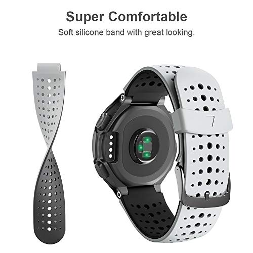 NotoCity Correa para Garmin Forerunner 235, Correa de Reloj de Silicona Suave Compatible con Garmin Forerunner 235/220/230/620/630/735 XT (Negro+Blanco)