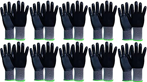 Novatool 10 pares de guantes de trabajo para hombre, talla 10, nailon | repelente al aceite I EN388:2016 4121X I Guantes de montaje guantes de protección guantes con revestimiento de trabajo