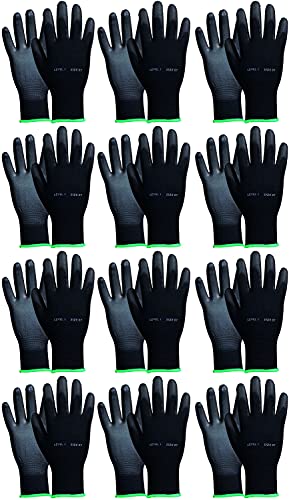 Novatool 12 pares de guantes de trabajo para hombre, talla 8, poliéster, EN388:2016 4131X, guantes de montaje, guantes de protección, guantes mecánicos, taller, para el jardín