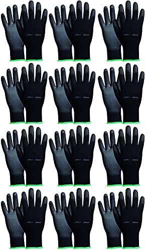 Novatool 12 pares de guantes de trabajo para hombre, talla 8, poliéster, EN388:2016 4131X, guantes de montaje, guantes de protección, guantes mecánicos, taller, para el jardín