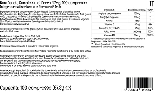 Now Foods, Iron Complex ( Complejo de Hierro ), 27 mg, 100 Comprimidos veganos, Probado en Laboratorio, Hierro, Vitaminas, Sin Gluten, Sin Soja, Vegetariano