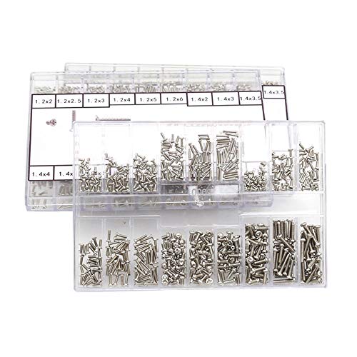 Nsiwem 1000 Piezas Tornillos para Ordenador Tornillo para Gafas Relojes Kit Tornillos para Reparación Reloj Kit de Surtido de Tornillos con Destornillador Negro y Plata 18 Tamaños