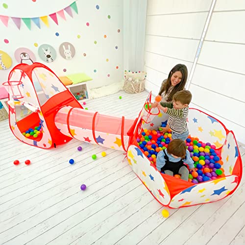 NUBUNI 3 en 1 Tienda Campaña Infantil : Piscina de Bolas + Casita Infantil + Tunel Infantil: Plegable Parque Bebe Bolas Infantil Jardín Exterior Interior Juguetes Niños Niñas Bebes Casitas Tela Tipi A