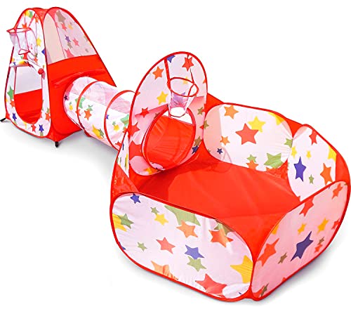 NUBUNI 3 en 1 Tienda Campaña Infantil : Piscina de Bolas + Casita Infantil + Tunel Infantil: Plegable Parque Bebe Bolas Infantil Jardín Exterior Interior Juguetes Niños Niñas Bebes Casitas Tela Tipi A